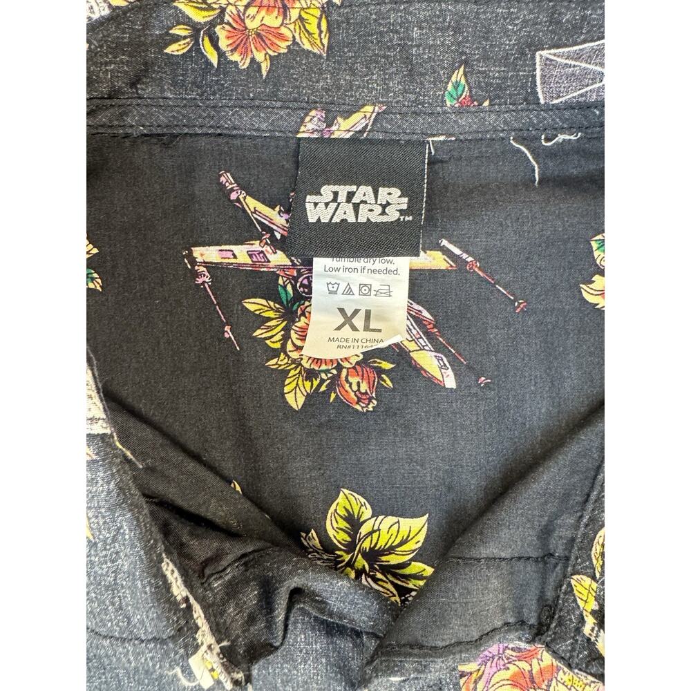 Mens Star Wars Floral Print Black Button Up Short Sleeve Shirt XL - Picture 5 of 7